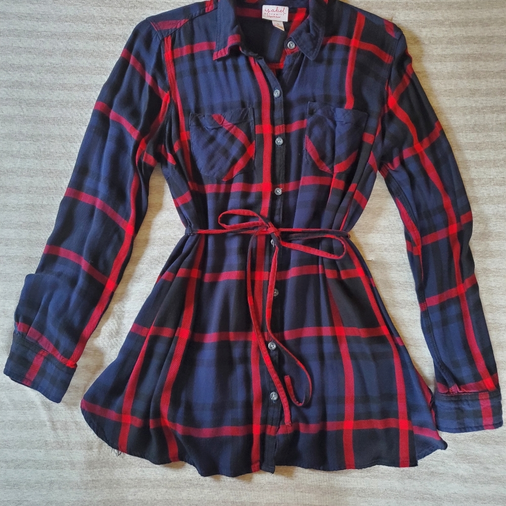 Maternity Plaid Long Sleeve Popover Tunic